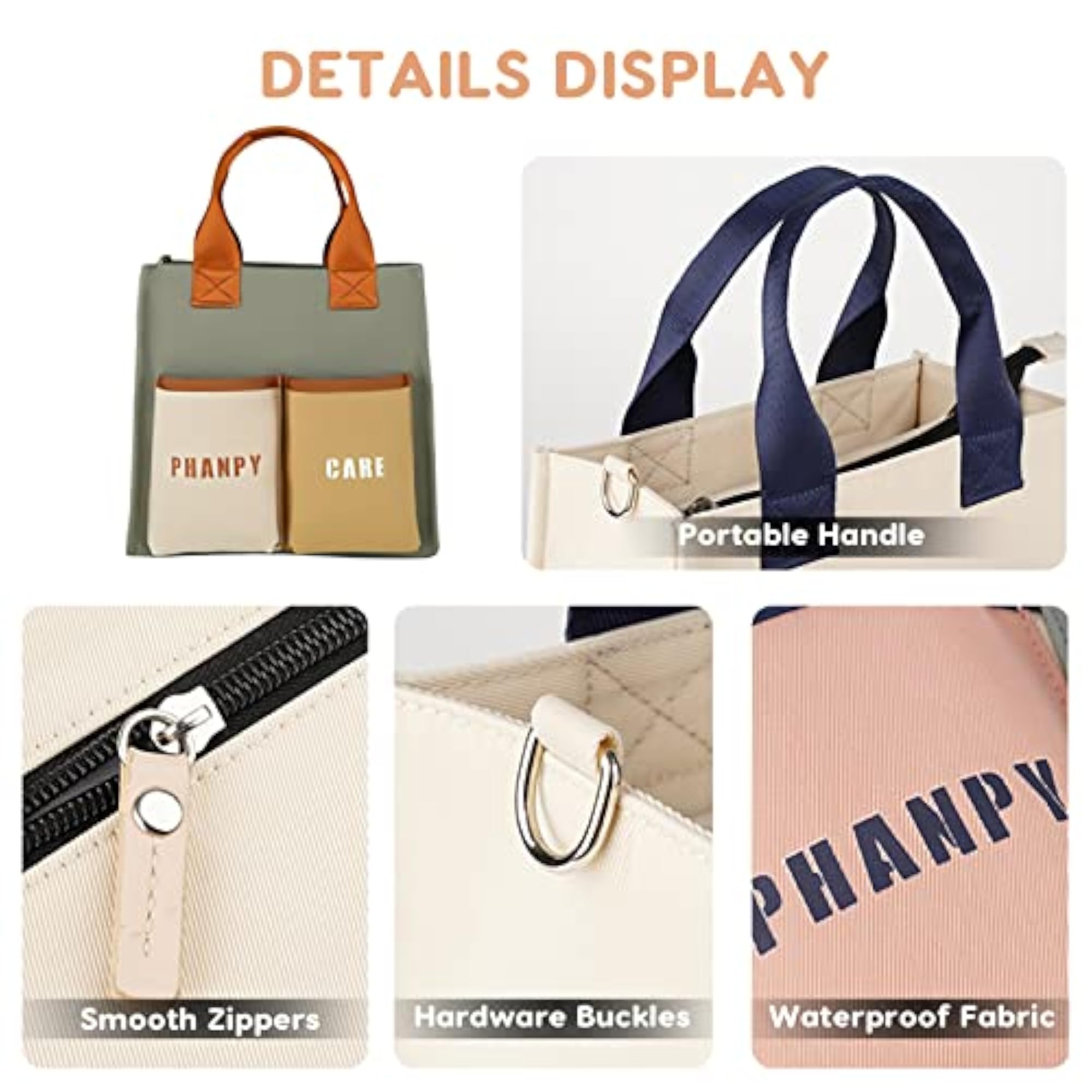 Stylish Lightweight Diaper Bag Tote, Waterproof Changing Bag